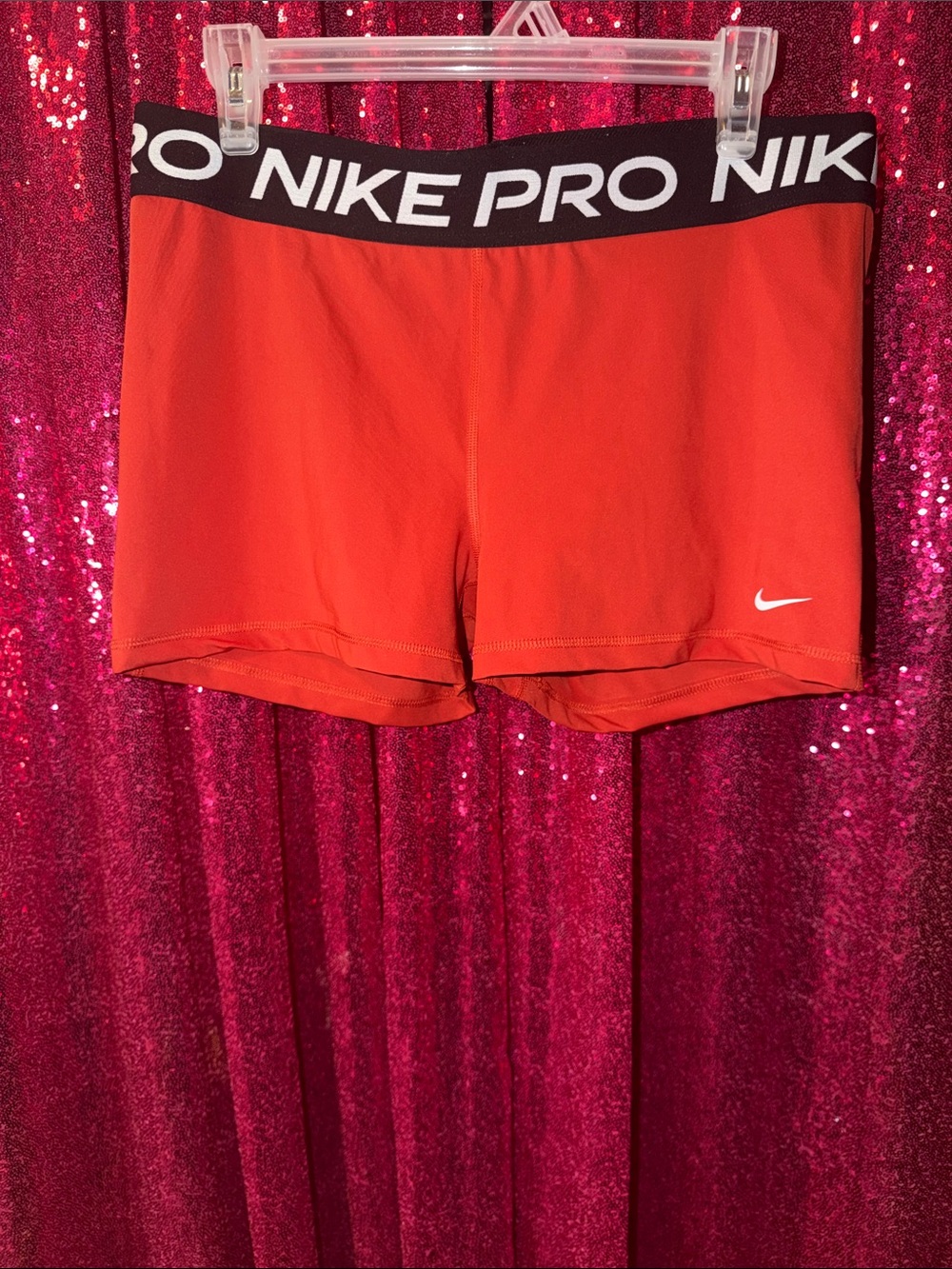 Nike Pro Women's Orange-Red Bike Shorts with Branded Waistband